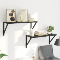 Produktbild för Vägg hyllor 2 pcs Svart Ek 60 x 25 x 25,5 cm Konstruerat trä