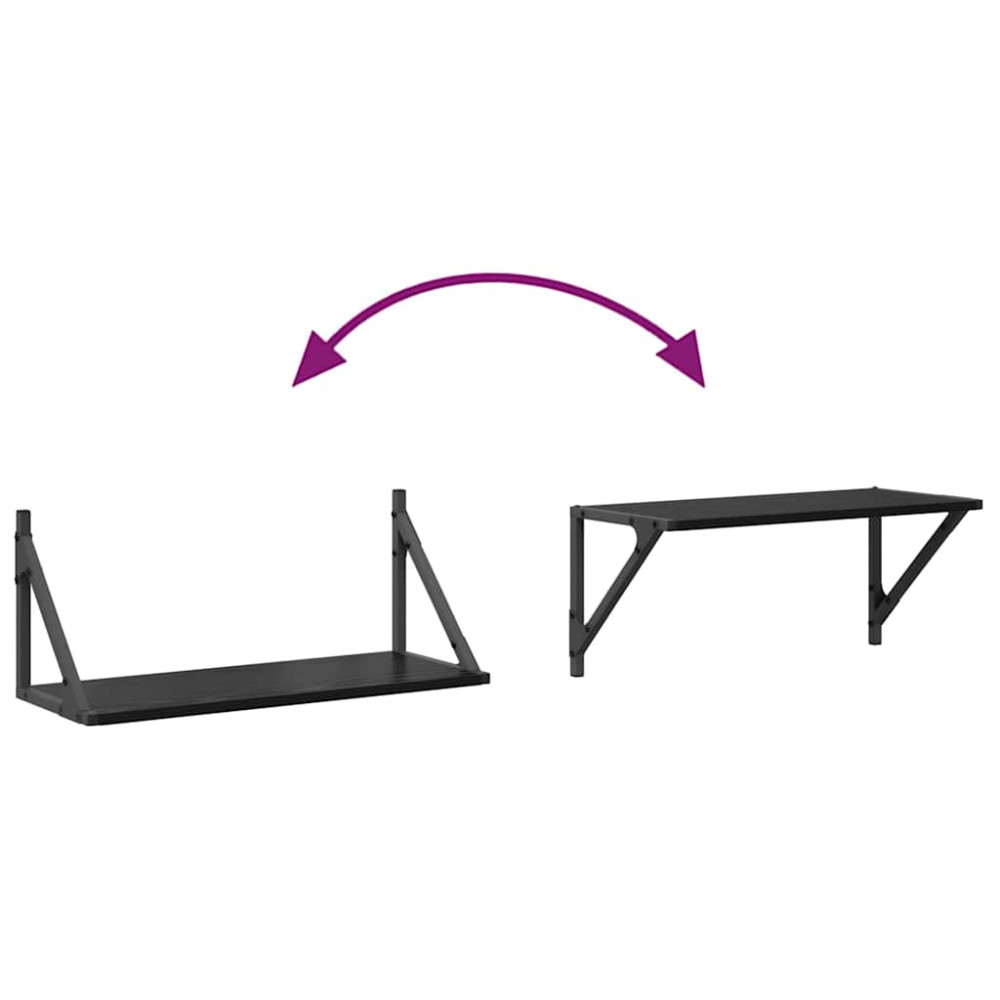 Produktbild för Vägg hyllor 2 pcs Svart Ek 60 x 25 x 25,5 cm Konstruerat trä