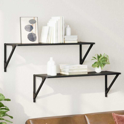vidaXL Vägg hyllor 2 pcs Svart Ek 80 x 25 x 25,5 cm Konstruerat trä - Hyllor