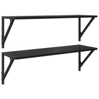 Produktbild för Vägg hyllor 2 pcs Svart Ek 80 x 25 x 25,5 cm Konstruerat trä