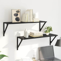 Produktbild för Vägg hyllor 2 pcs Svart Ek 80 x 25 x 25,5 cm Konstruerat trä