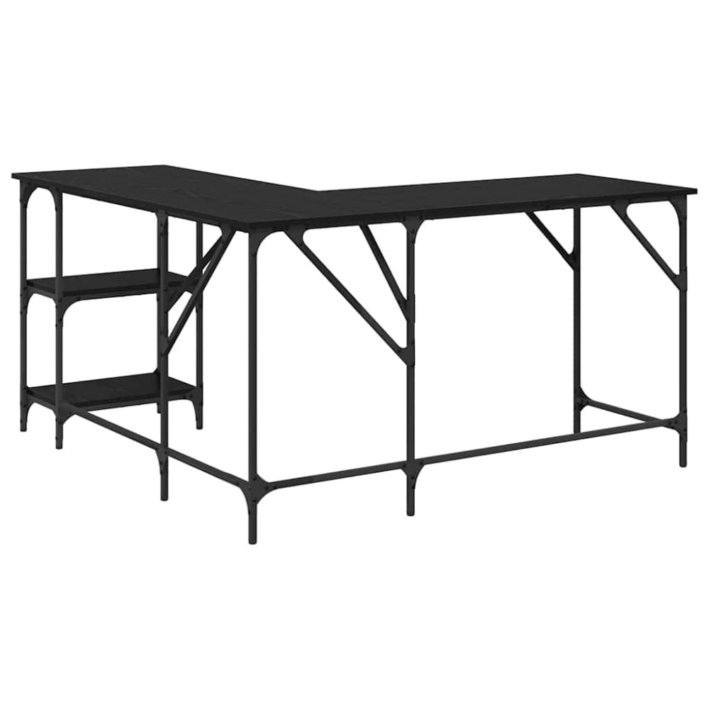Produktbild för Skrivbord Svart Ek 139 x 139 x 75 cm Konstruerat trä