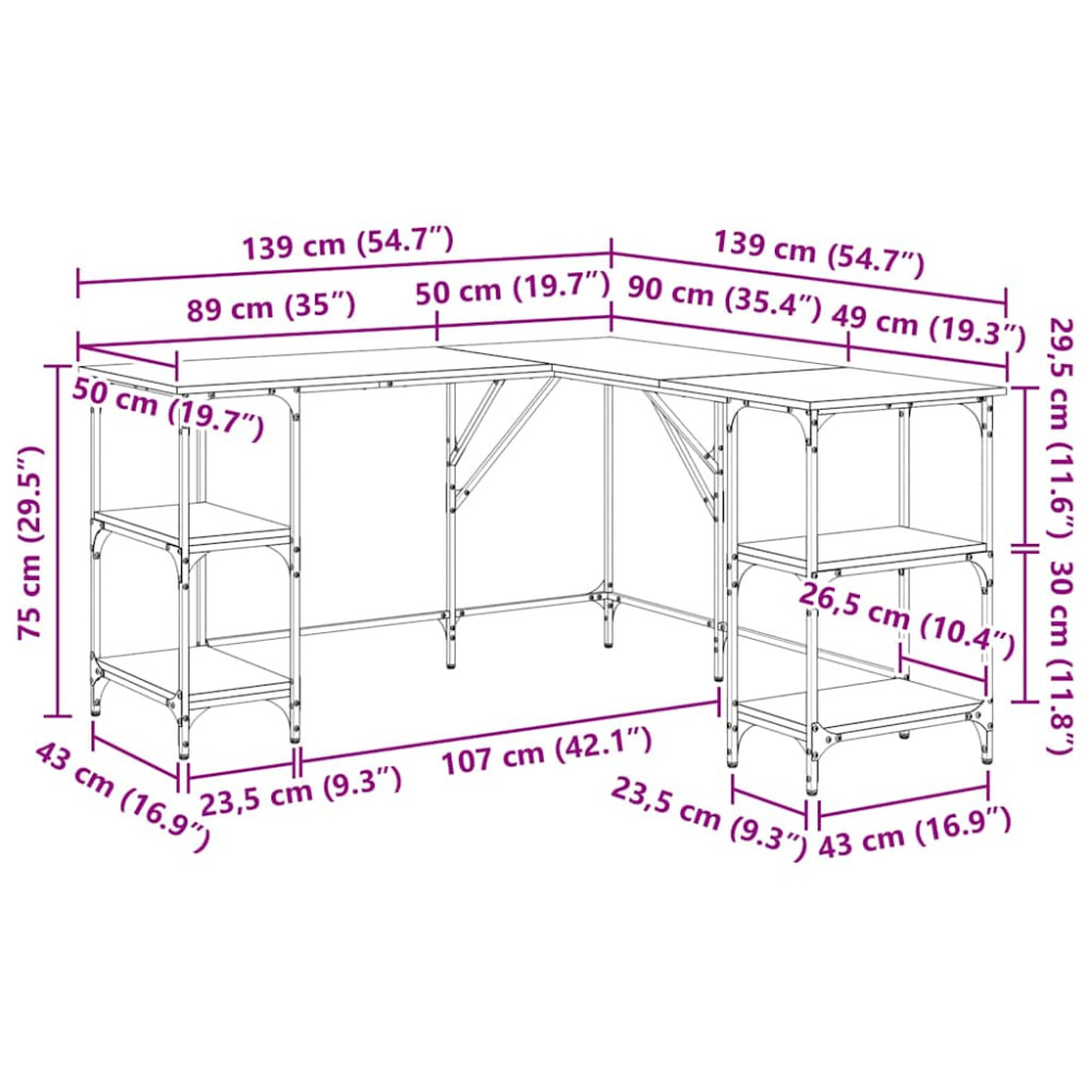 Produktbild för Skrivbord Svart Ek 139 x 139 x 75 cm Konstruerat trä