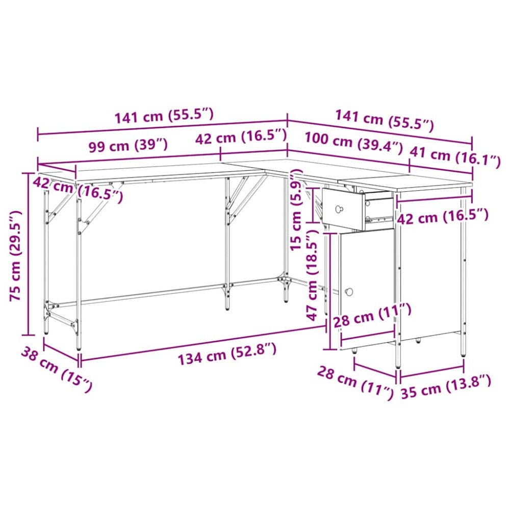 Produktbild för Skrivbord Gammalt trä 141 x 141 x 75 cm Konstruerat trä