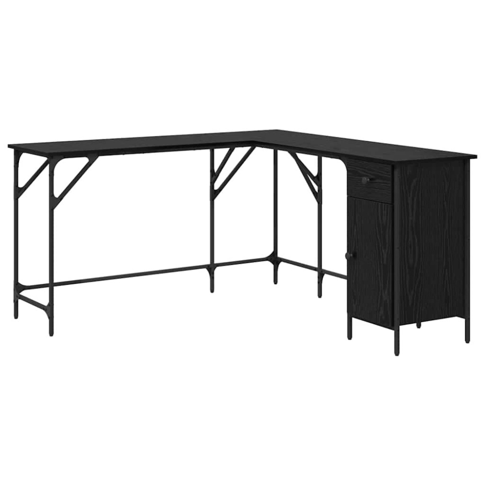 Produktbild för Skrivbord Svart Ek 141 x 141 x 75 cm Konstruerat trä