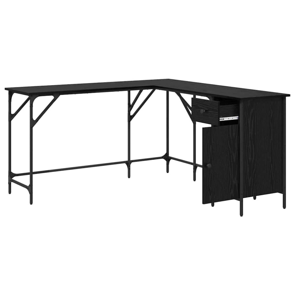Produktbild för Skrivbord Svart Ek 141 x 141 x 75 cm Konstruerat trä
