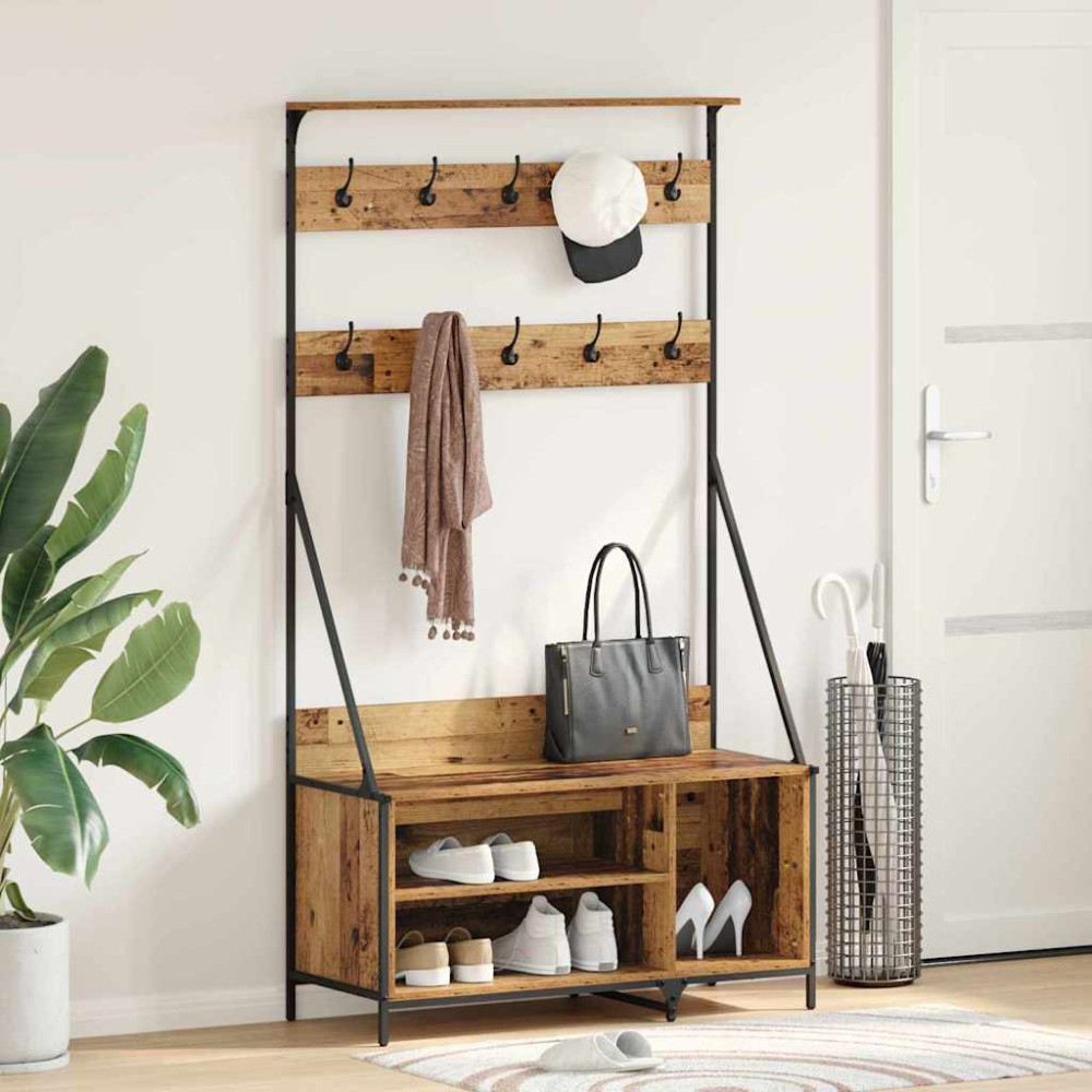 Produktbild för Klädhängare Gammalt trä 100 x 41 x 184 cm Konstruerat trä