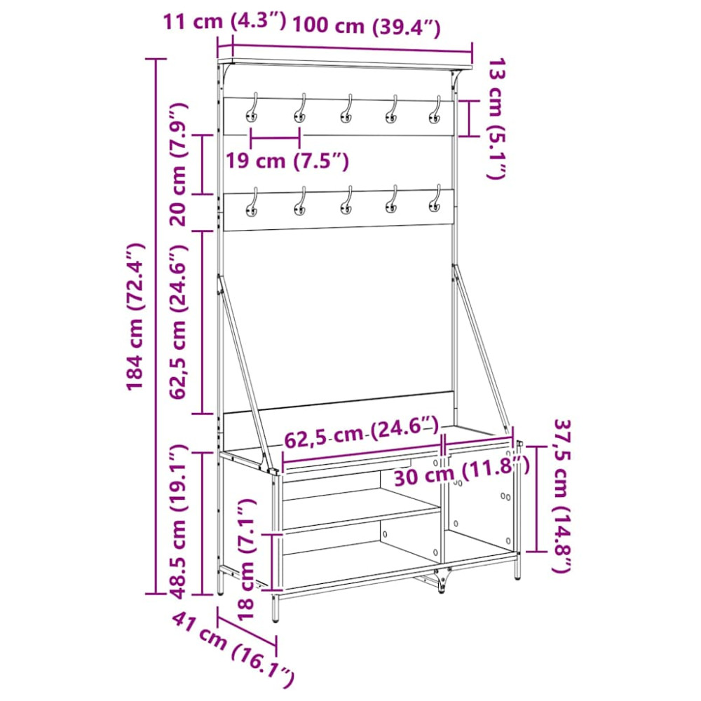 Produktbild för Klädhängare Gammalt trä 100 x 41 x 184 cm Konstruerat trä