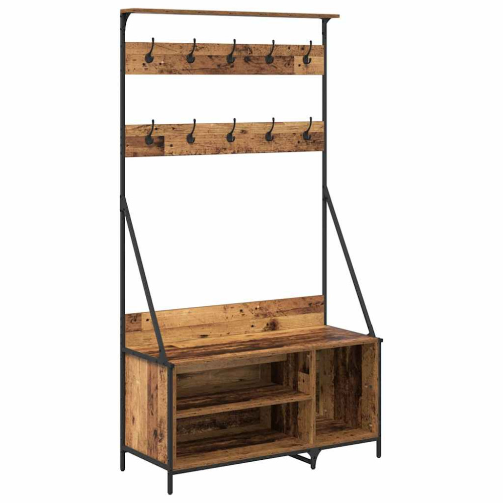 Produktbild för Klädhängare Gammalt trä 100 x 41 x 184 cm Konstruerat trä