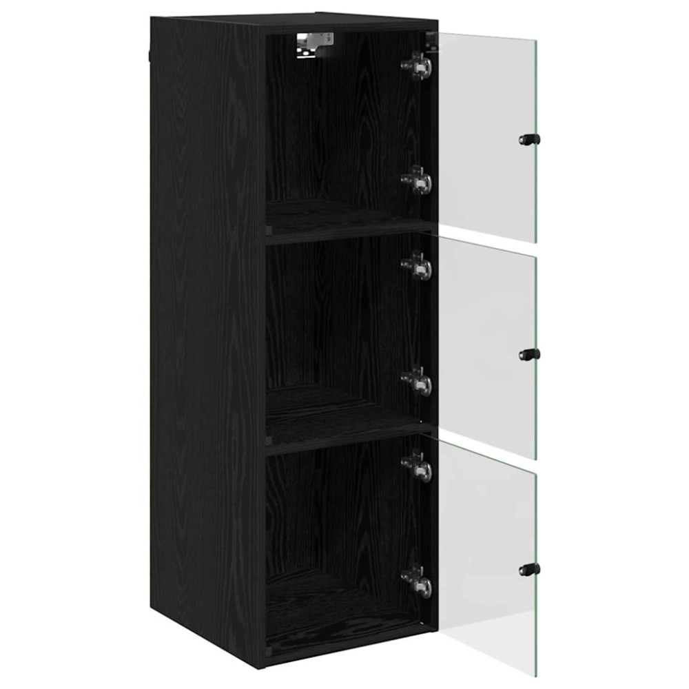 Produktbild för Väggskåp Väggmonterad Svart Ek 35 x 37 x 102 cm Konstruerat trä