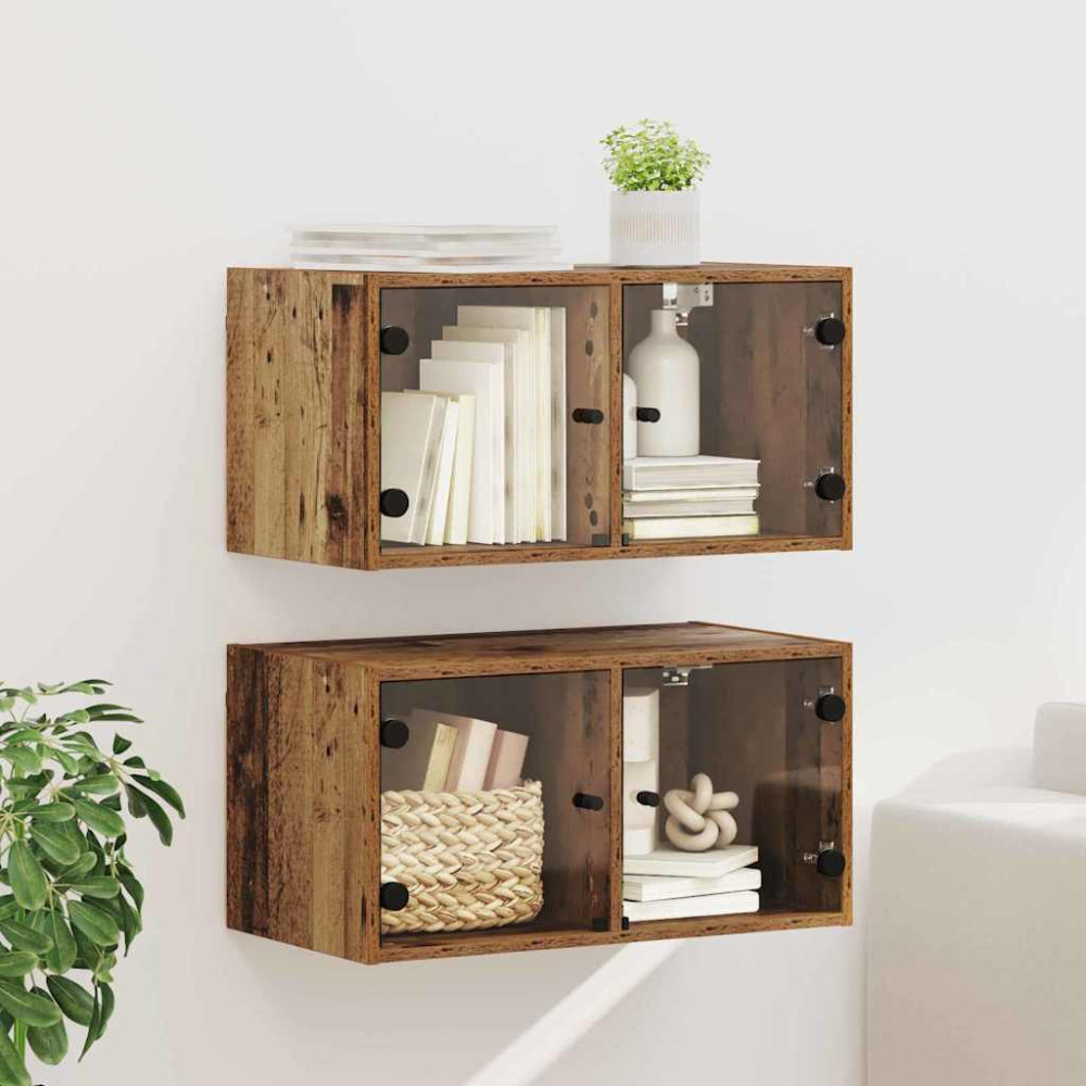 Produktbild för Väggskåp 2 pcs Gammalt trä 68 x 37 x 35 cm Konstruerat trä