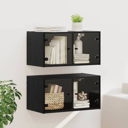 vidaXL Väggskåp 2 pcs Svart Ek 68 x 37 x 35 cm Konstruerat trä