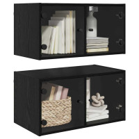 Produktbild för Väggskåp 2 pcs Svart Ek 68 x 37 x 35 cm Konstruerat trä