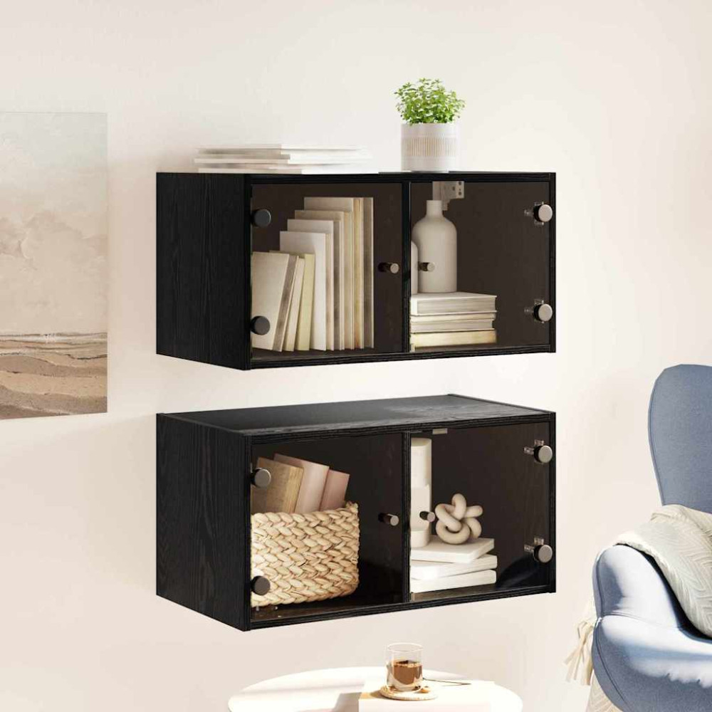 Produktbild för Väggskåp 2 pcs Svart Ek 68 x 37 x 35 cm Konstruerat trä
