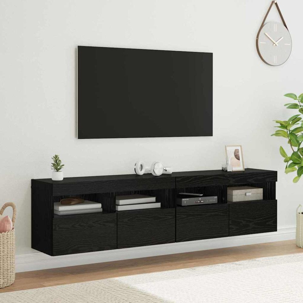 Produktbild för TV-väggskåp 2 pcs Svart Ek 80 x 30 x 40 cm Konstruerat trä