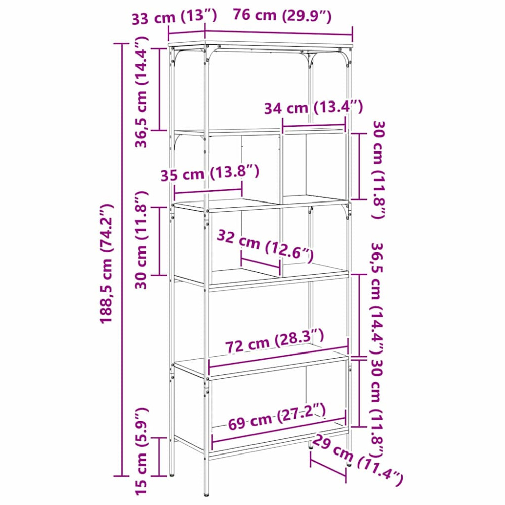 Produktbild för Bokhylla Gammalt trä 76 x 33 x 188,5 cm Konstruerat trä