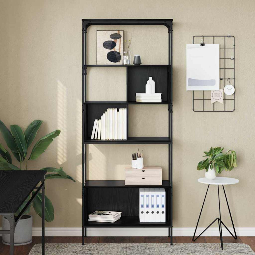 Produktbild för Bokhylla Svart Ek 76 x 33 x 188,5 cm Konstruerat trä