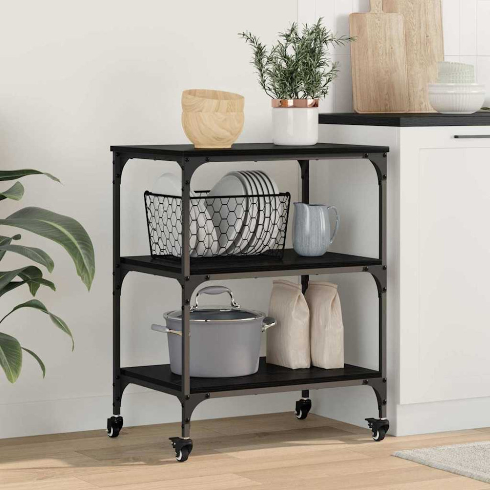 Produktbild för Köksvagn Svart Ek 60 x 41 x 76 cm Konstruerat trä