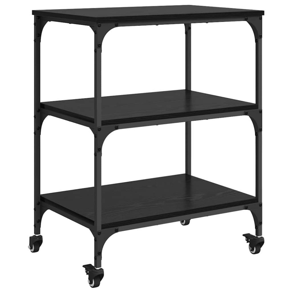 Produktbild för Köksvagn Svart Ek 60 x 41 x 76 cm Konstruerat trä
