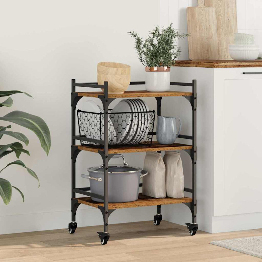 Produktbild för Köksvagn Gammalt trä 50 x 35 x 75.5 cm Konstruerat trä