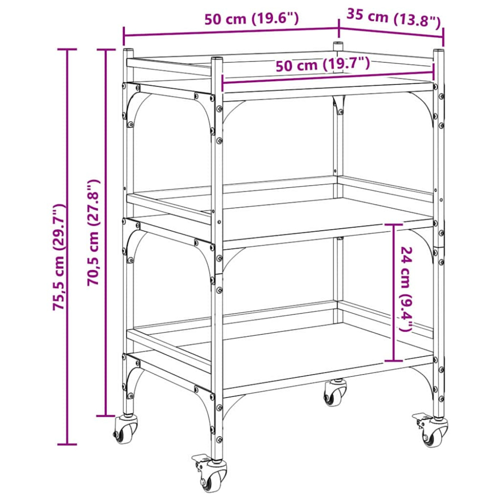 Produktbild för Köksvagn Gammalt trä 50 x 35 x 75.5 cm Konstruerat trä