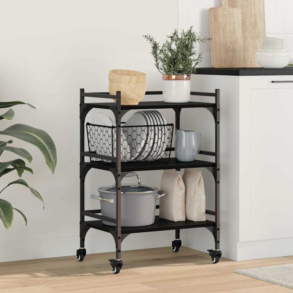 Produktbild för Köksvagn Svart Ek 50 x 35 x 75.5 cm Konstruerat trä