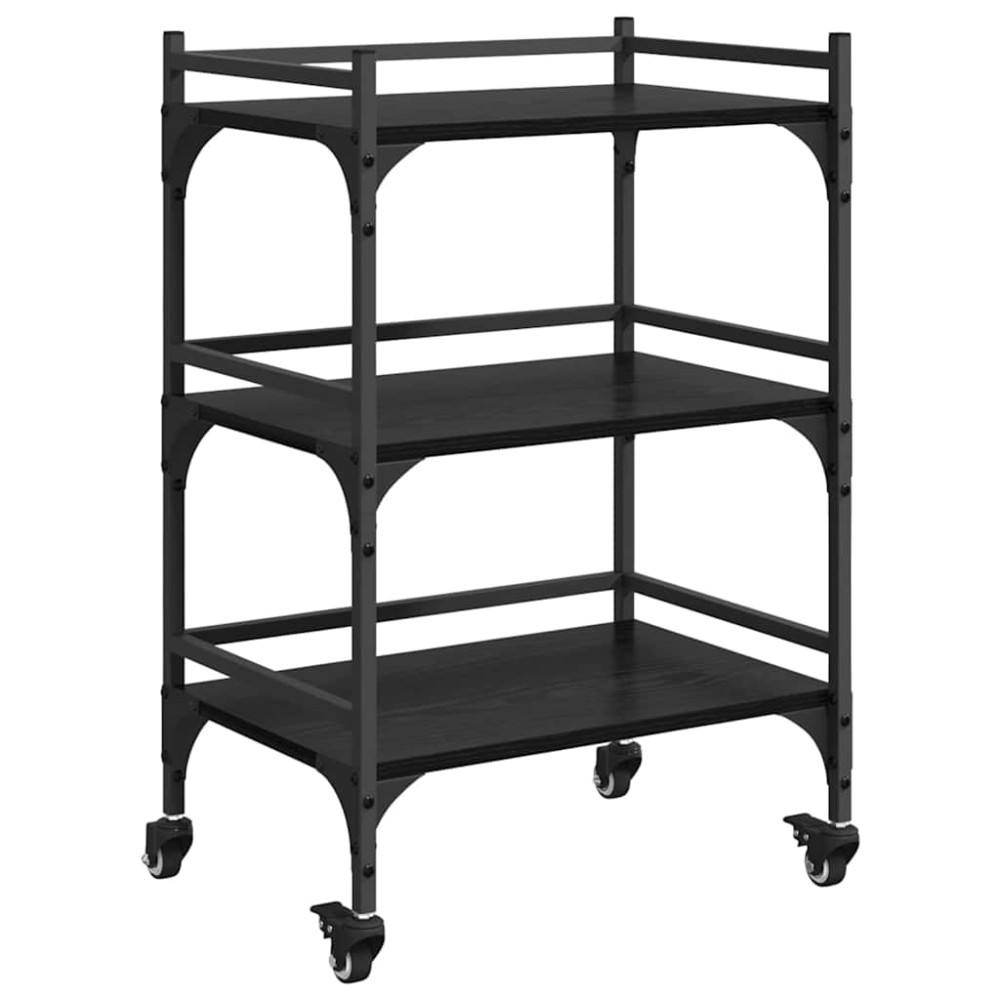 Produktbild för Köksvagn Svart Ek 50 x 35 x 75.5 cm Konstruerat trä