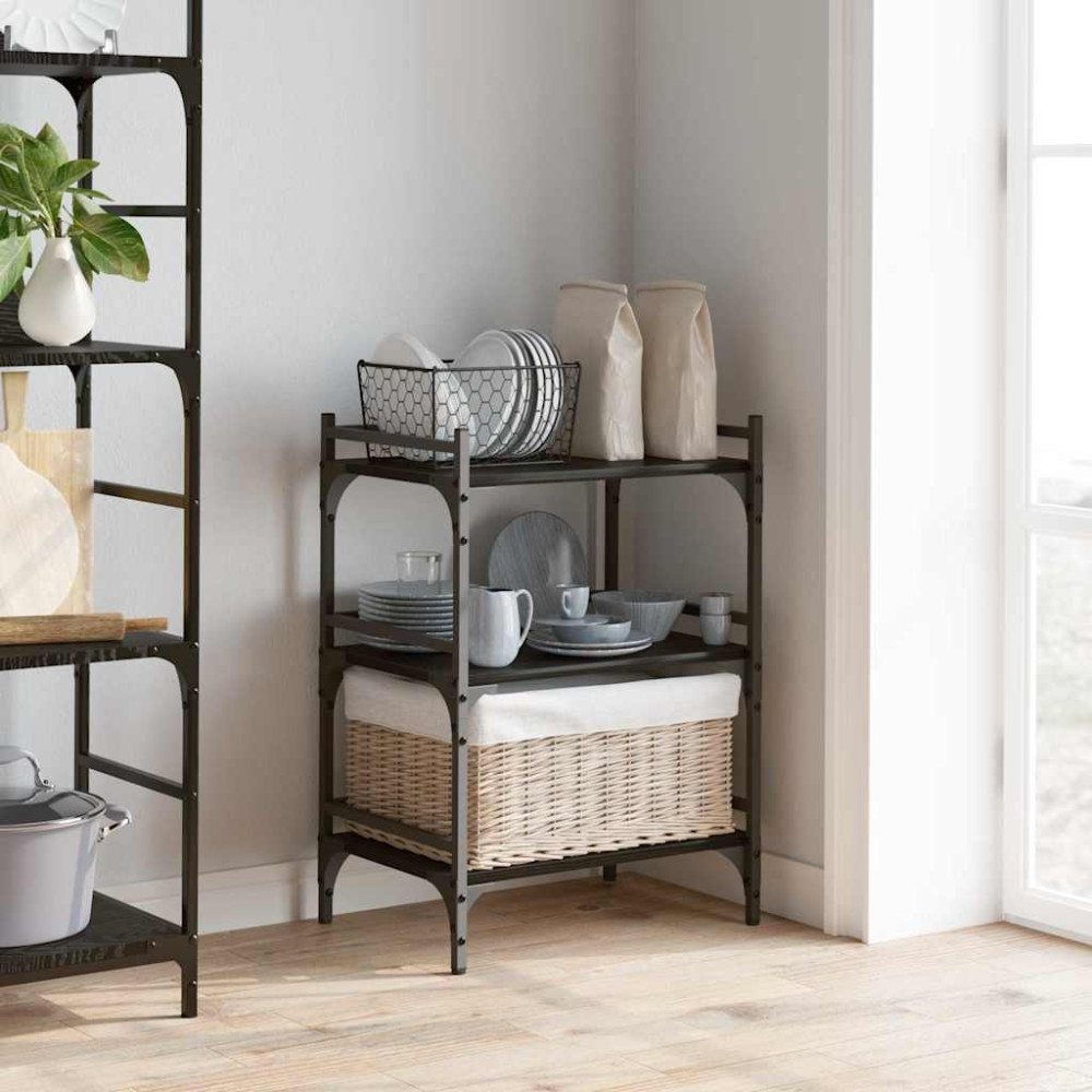 Produktbild för Köksvagn Svart Ek 50 x 35 x 75.5 cm Konstruerat trä