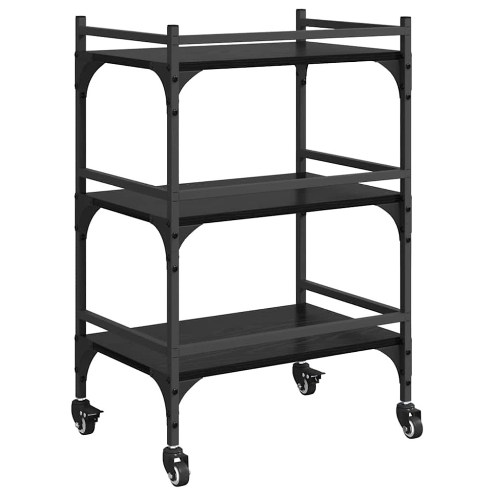 Produktbild för Köksvagn Svart Ek 50 x 35 x 75.5 cm Konstruerat trä