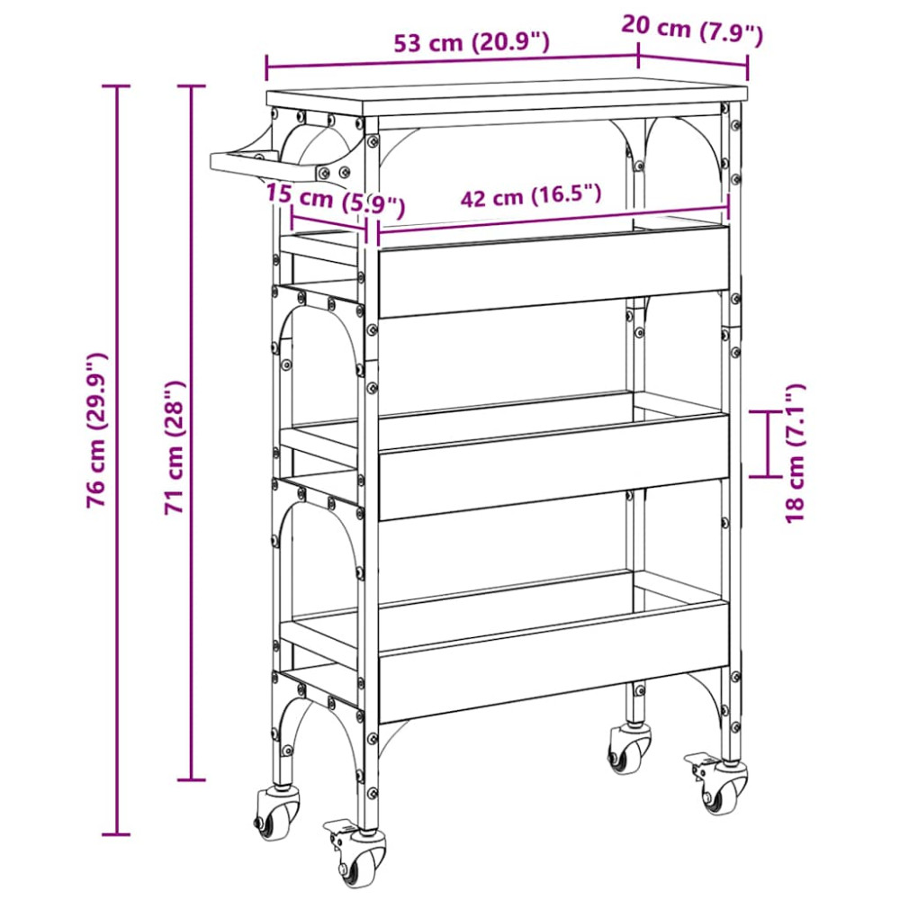 Produktbild för Köksvagn Gammalt trä 53 x 20 x 76 cm Konstruerat trä