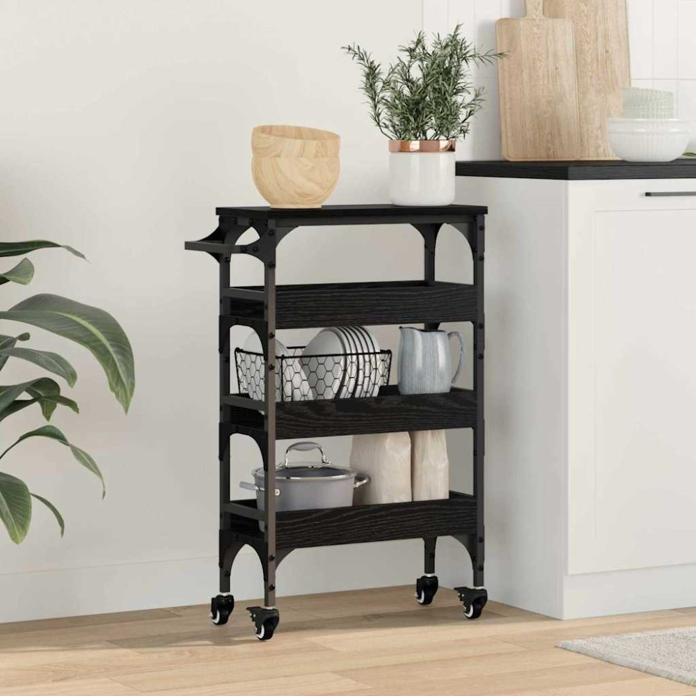Produktbild för Köksvagn Svart Ek 53 x 20 x 76 cm Konstruerat trä