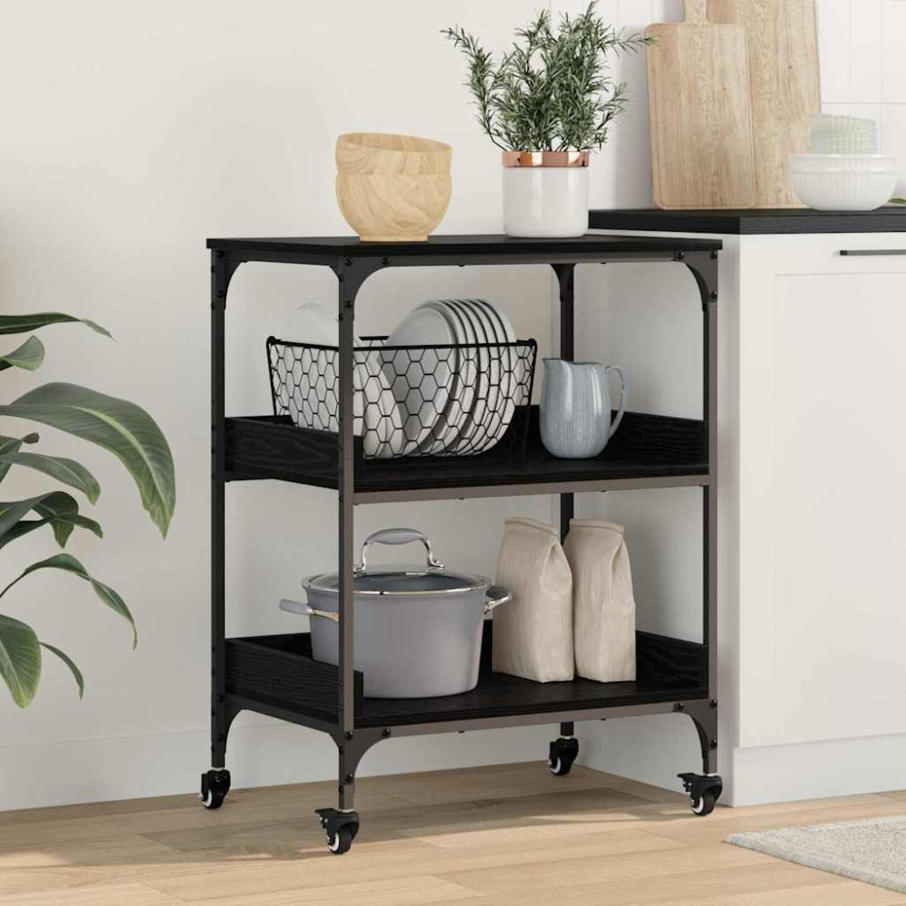 Produktbild för Köksvagn Svart Ek 60 x 41 x 80.5 cm Konstruerat trä