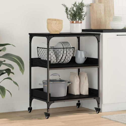 vidaXL Köksvagn Svart Ek 60 x 41 x 80.5 cm Konstruerat trä