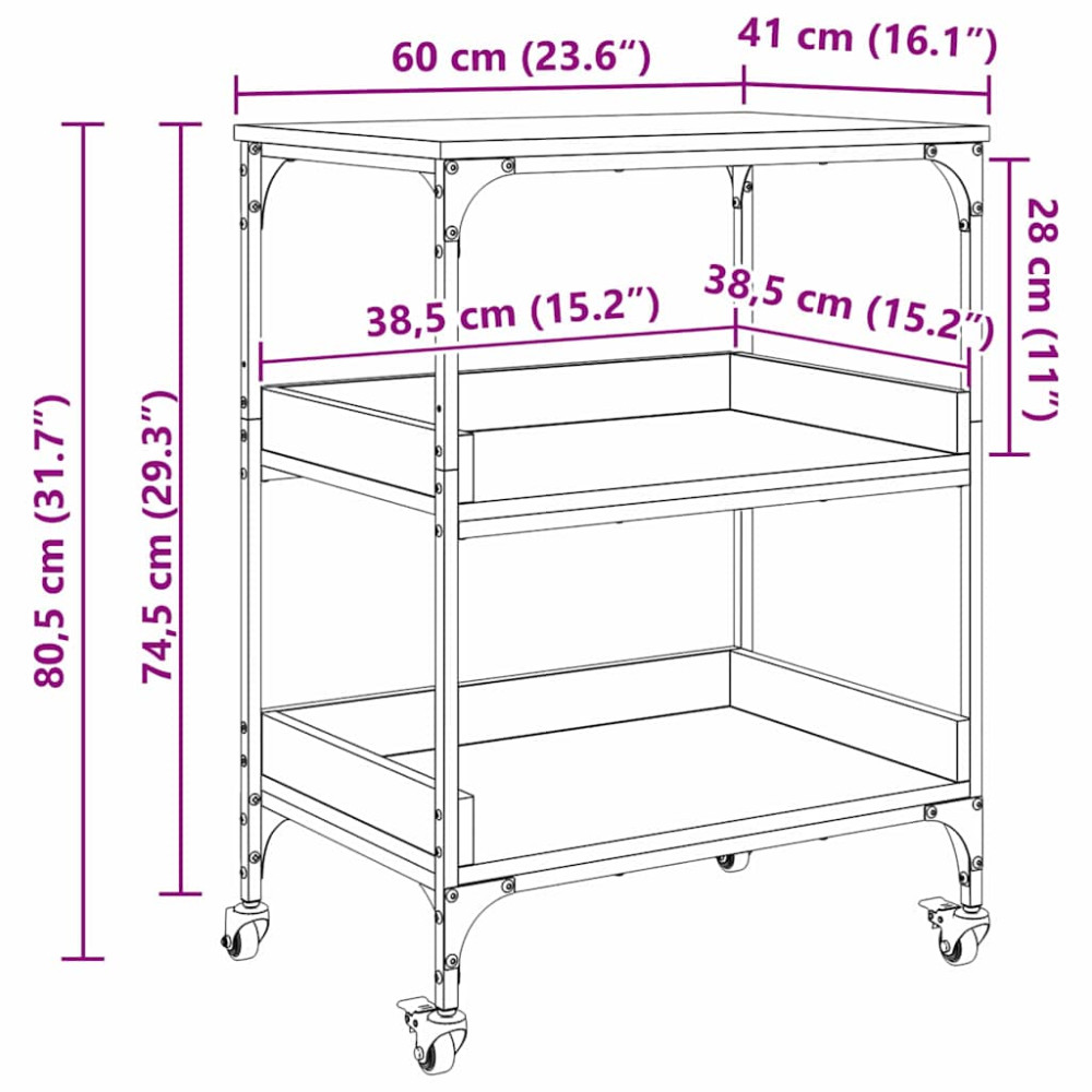 Produktbild för Köksvagn Svart Ek 60 x 41 x 80.5 cm Konstruerat trä