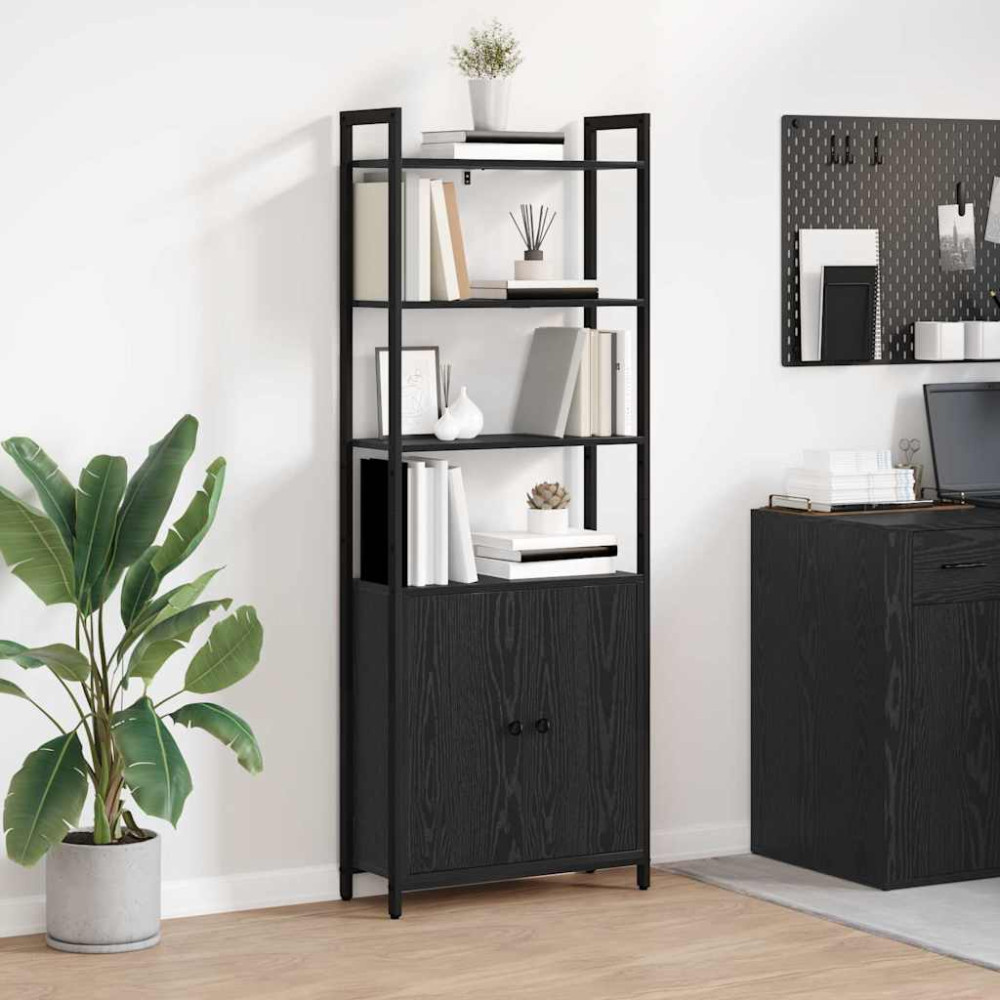 Produktbild för Bokskåp Svart Ek 60 x 24 x 161 cm Konstruerat trä