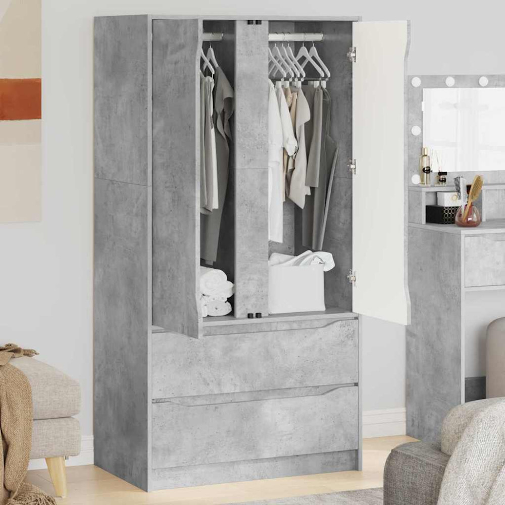 Produktbild för Garderob med låda BetongGrå 79,5 x 49 x 156 cm Konstruerat trä