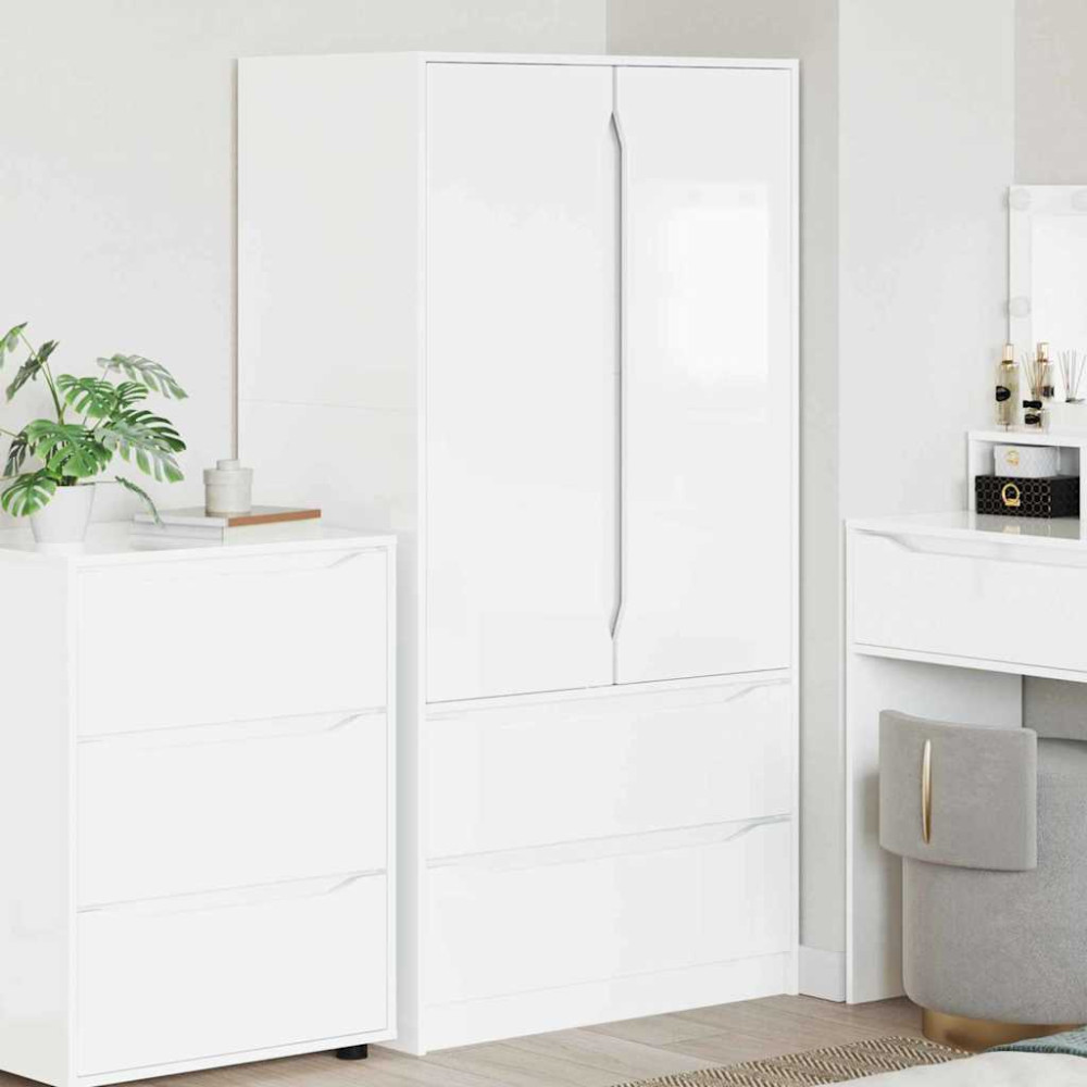 Produktbild för Garderob Högblank Vit 79,5 x 49 x 156 cm Konstruerat trä