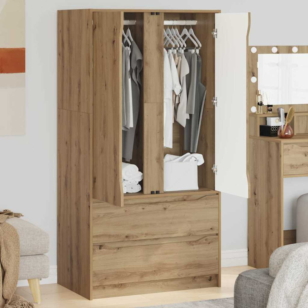 Produktbild för Garderob med låda Artisan Ek 79,5 x 49 x 156 cm Konstruerat trä