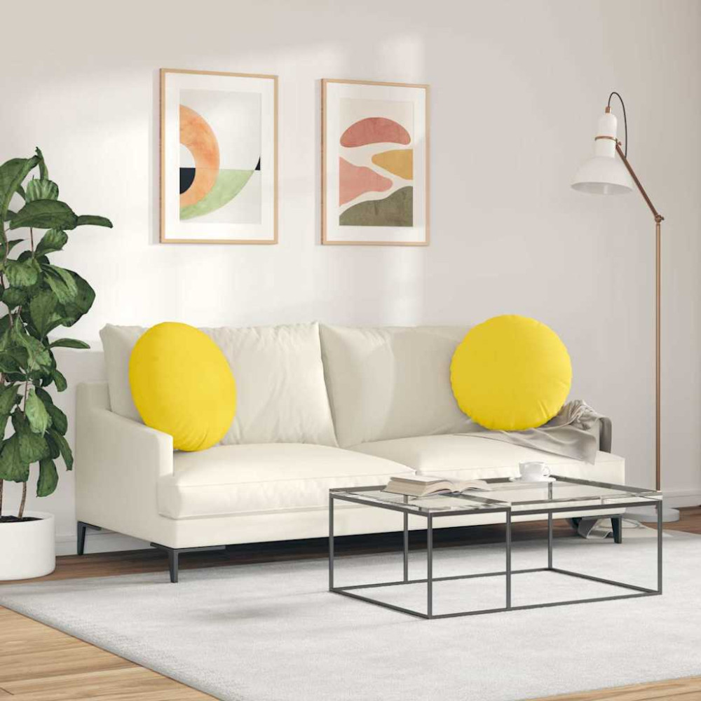 Produktbild för Sittkuddar 2 pcs Ljusgul Ø50 x 19 cm tyg