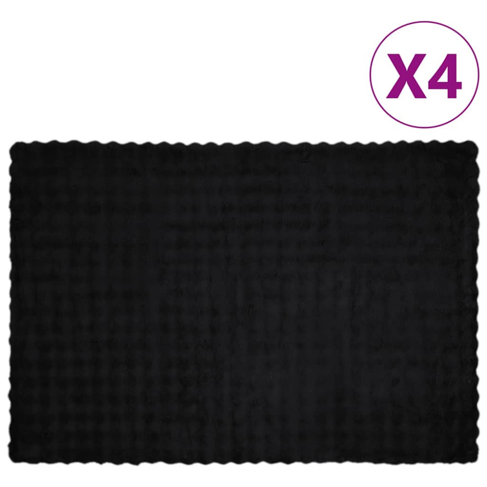 Produktbild för Halkfri filt i konstgjord kaninfäll Olite 4 pcs Svart Polyester