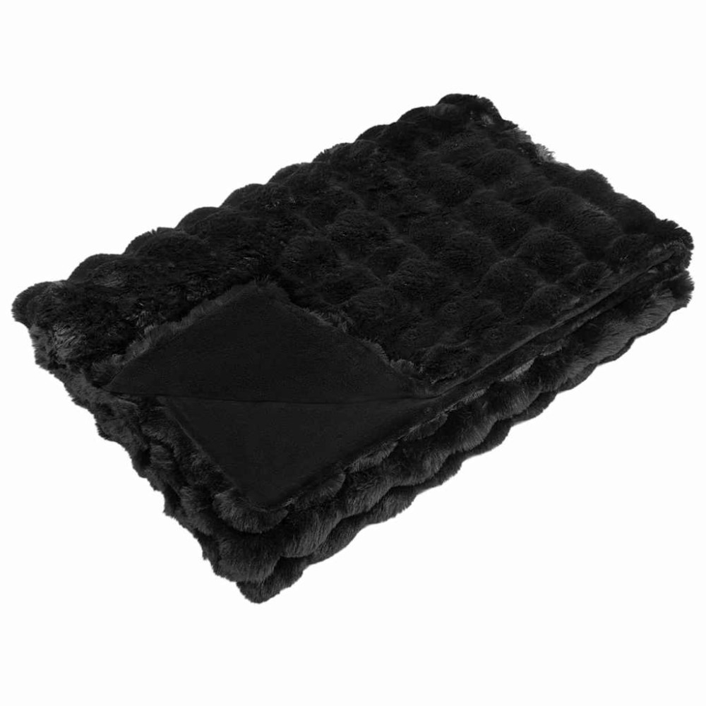 Produktbild för Halkfri filt i konstgjord kaninfäll Olite 4 pcs Svart Polyester