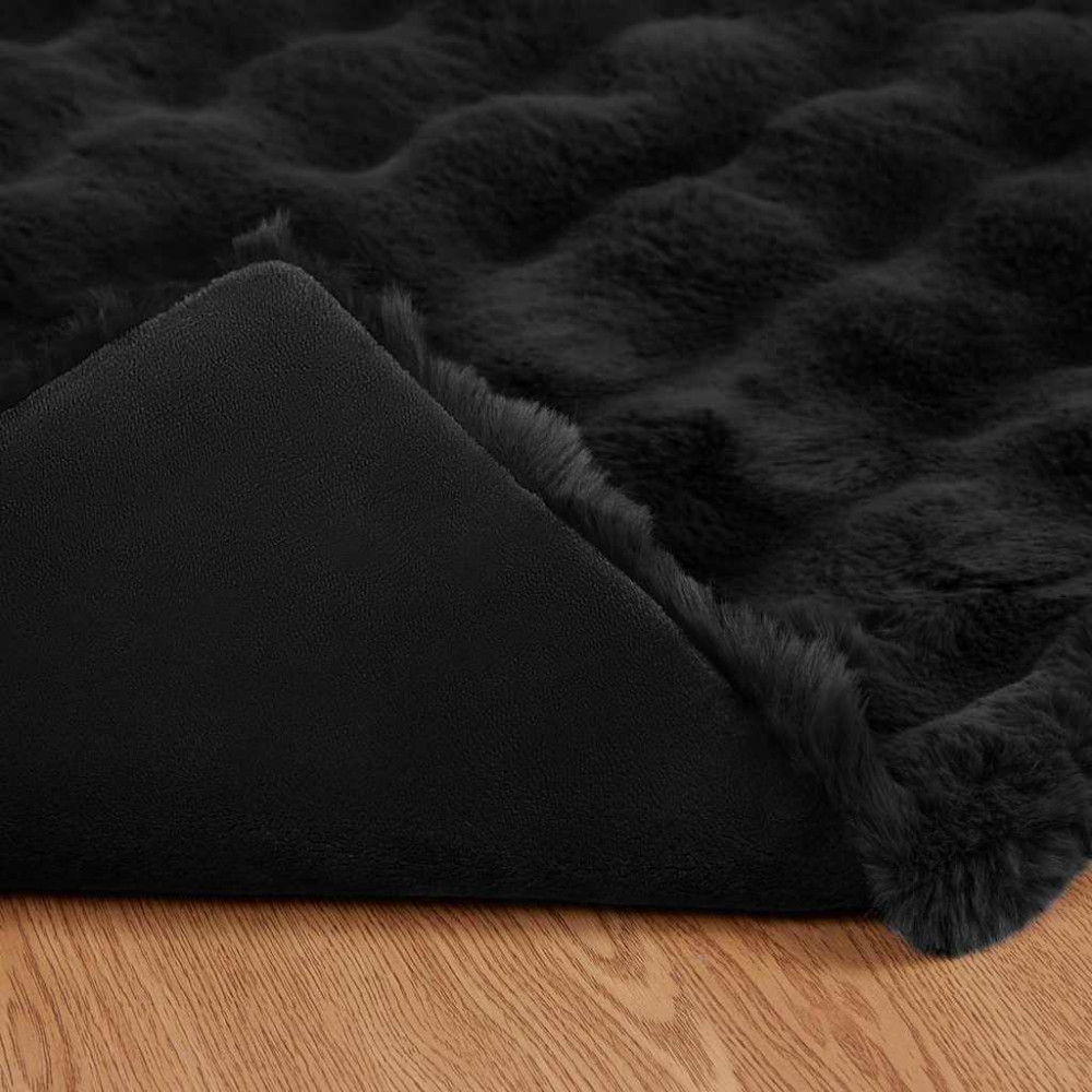 Produktbild för Halkfri filt i konstgjord kaninfäll Olite 4 pcs Svart Polyester