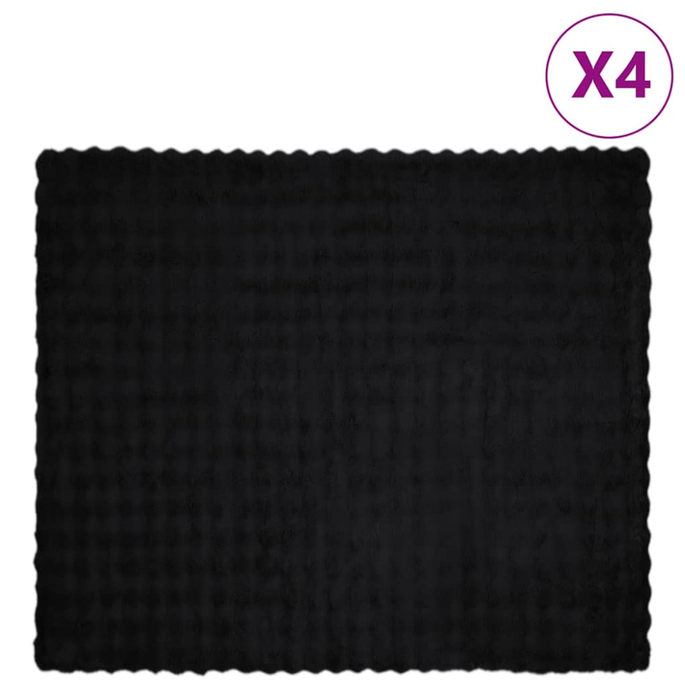 Produktbild för Halkfri filt i konstgjord kaninfäll Olite 4 pcs Svart Polyester