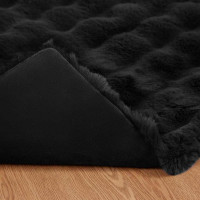 Produktbild för Halkfri filt i konstgjord kaninfäll Olite 4 pcs Svart Polyester