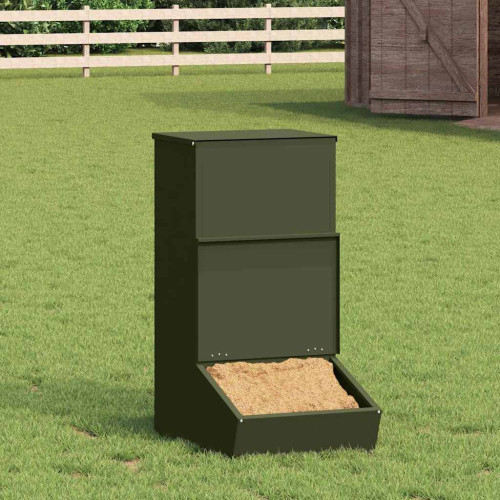 vidaXL Gris Matare Olivgrön 55 x 38 x 76 cm Kallvalsat Stål - Matplats till hund