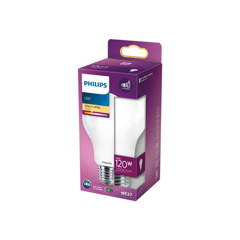 Produktbild för Philips - LED-glödlampa med filament - form: A67 - glaserad finish - E27 - 13 W - varmt vitt ljus - 2700 K