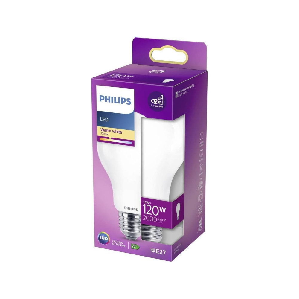 Produktbild för Philips - LED-glödlampa med filament - form: A67 - glaserad finish - E27 - 13 W - varmt vitt ljus - 2700 K