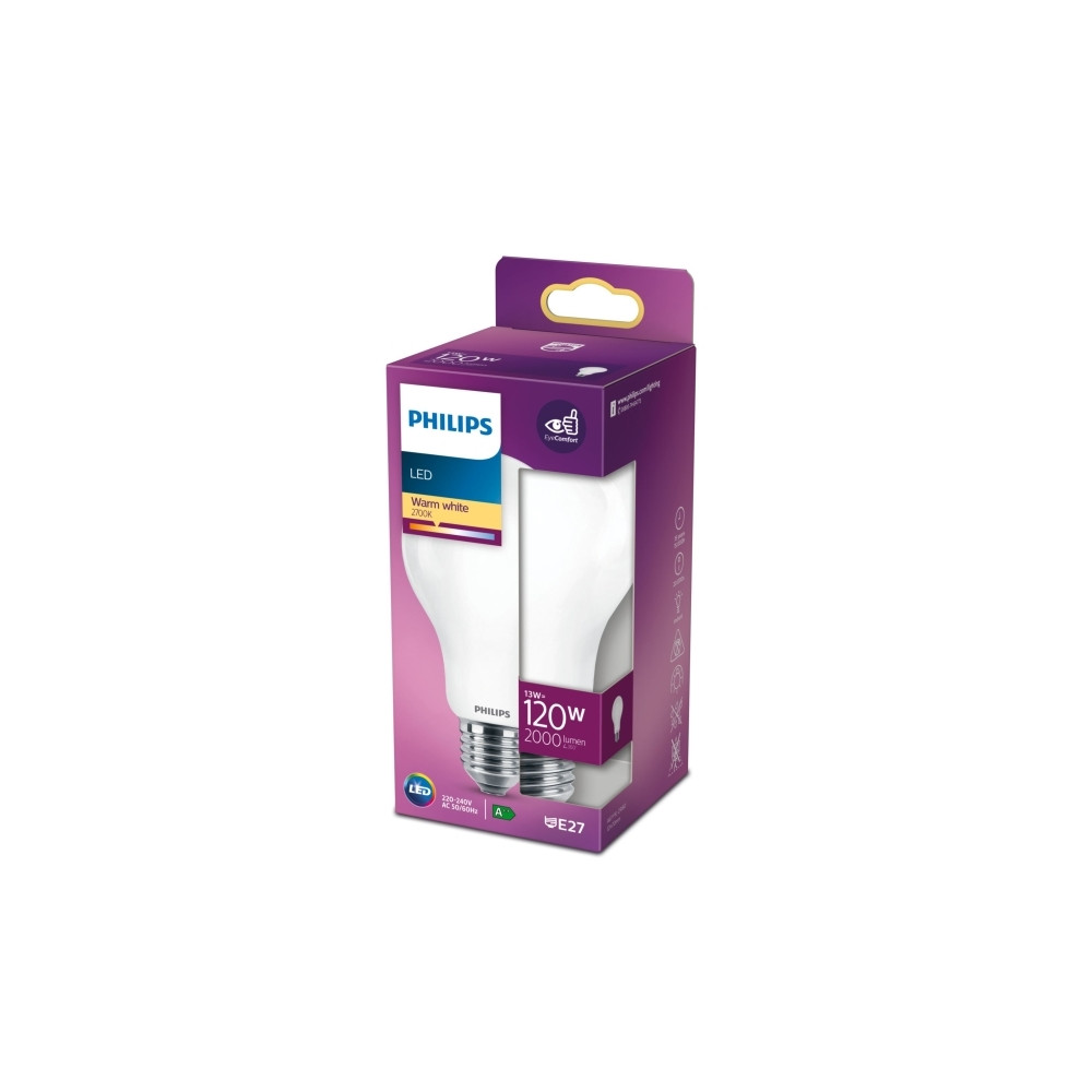 Produktbild för Philips - LED-glödlampa med filament - form: A67 - glaserad finish - E27 - 13 W - varmt vitt ljus - 2700 K