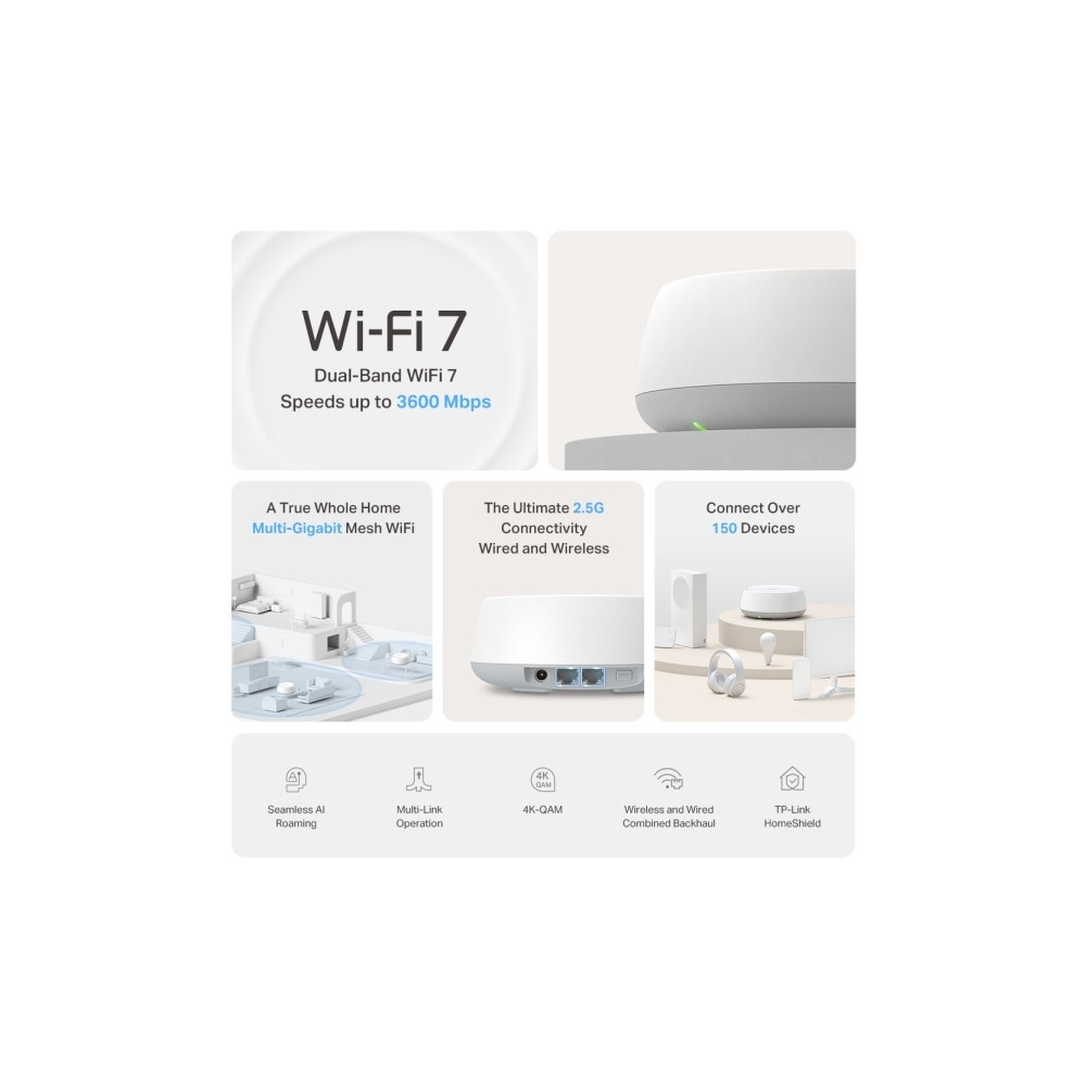 Produktbild för TP-Link Deco BE25 V1 - Wifi-system - Wi-Fi 7 - skrivbordsmodell