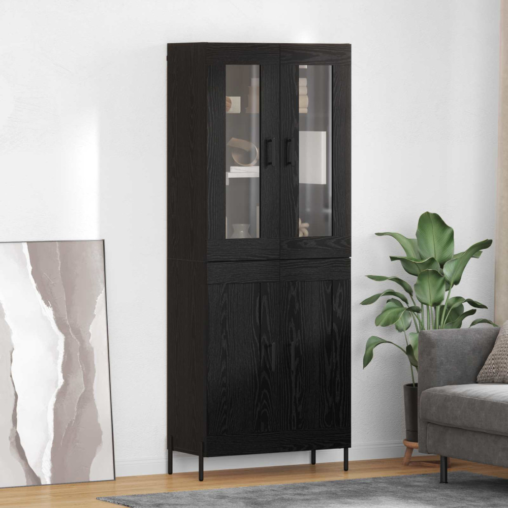 Produktbild för Skåp Väggmonterad Svart Ek 69,5 x 34 x 180 cm Konstruerat trä